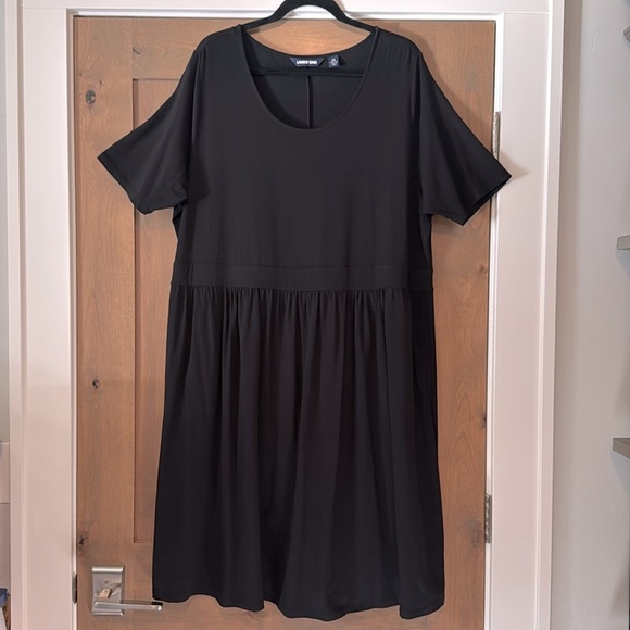 Lands End Black Midi Dress Womens 2X Cotton blend short sleeve simple Basic - Picture 1 of 7